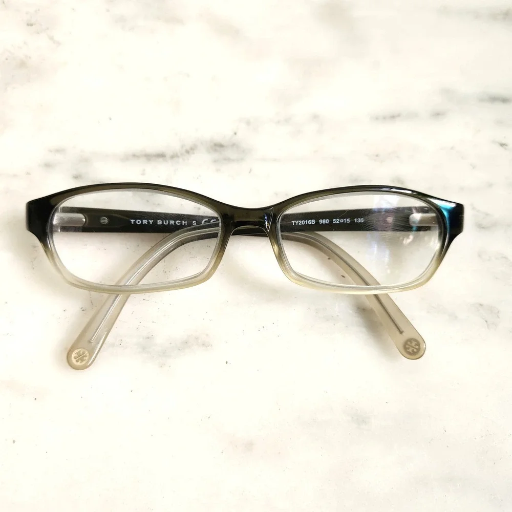 Vintage Tory‎ Burch Eyeglasses Women's Olive Green Square Frames Green Gems
